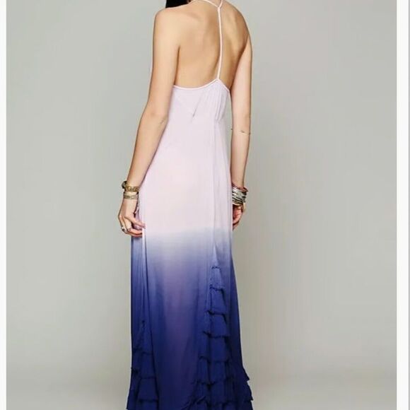 Free People XS Hazy Days Maxi Slip Dress Summer Sexy Purple Boho Ruffle Coquette - Picture 2 of 16